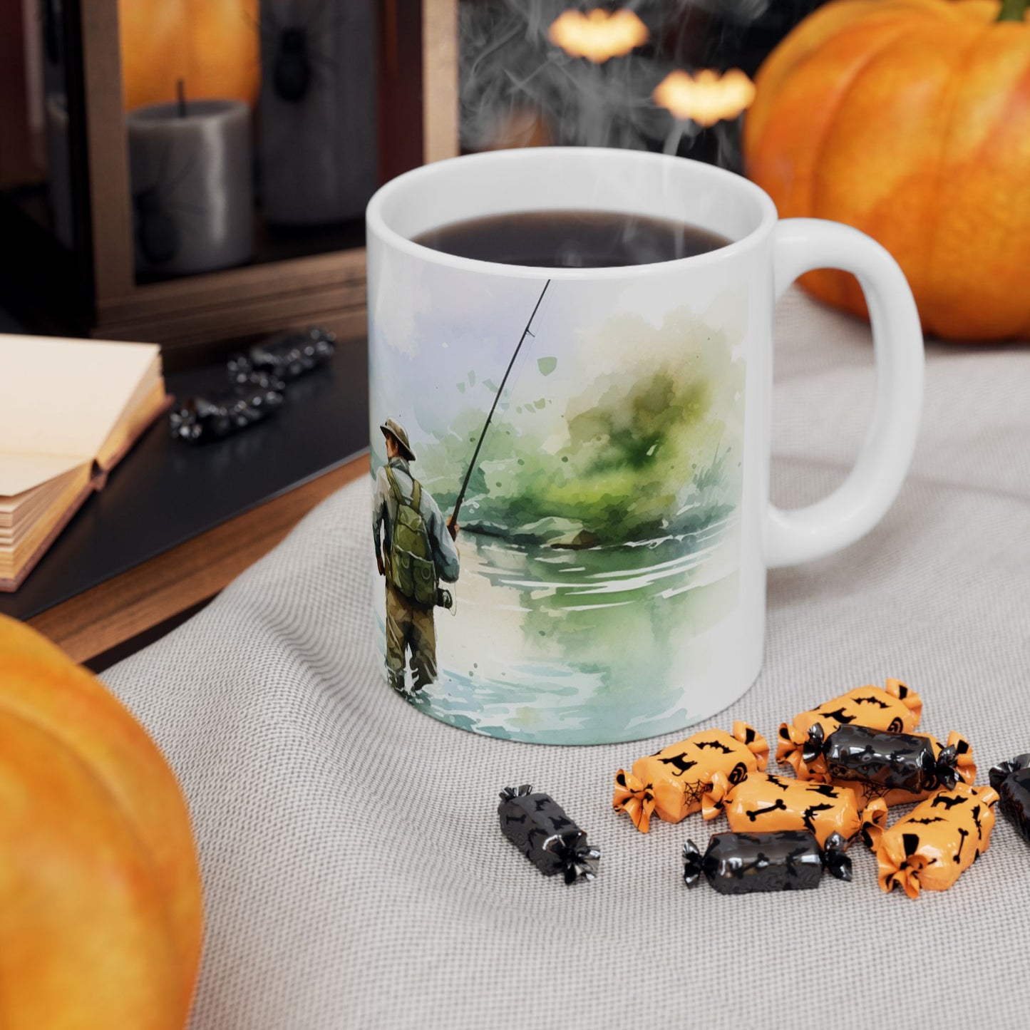 Fly Fishing Scenic Ceramic Mug — Angler River Landscape Coffee Cup (11oz, 15oz)