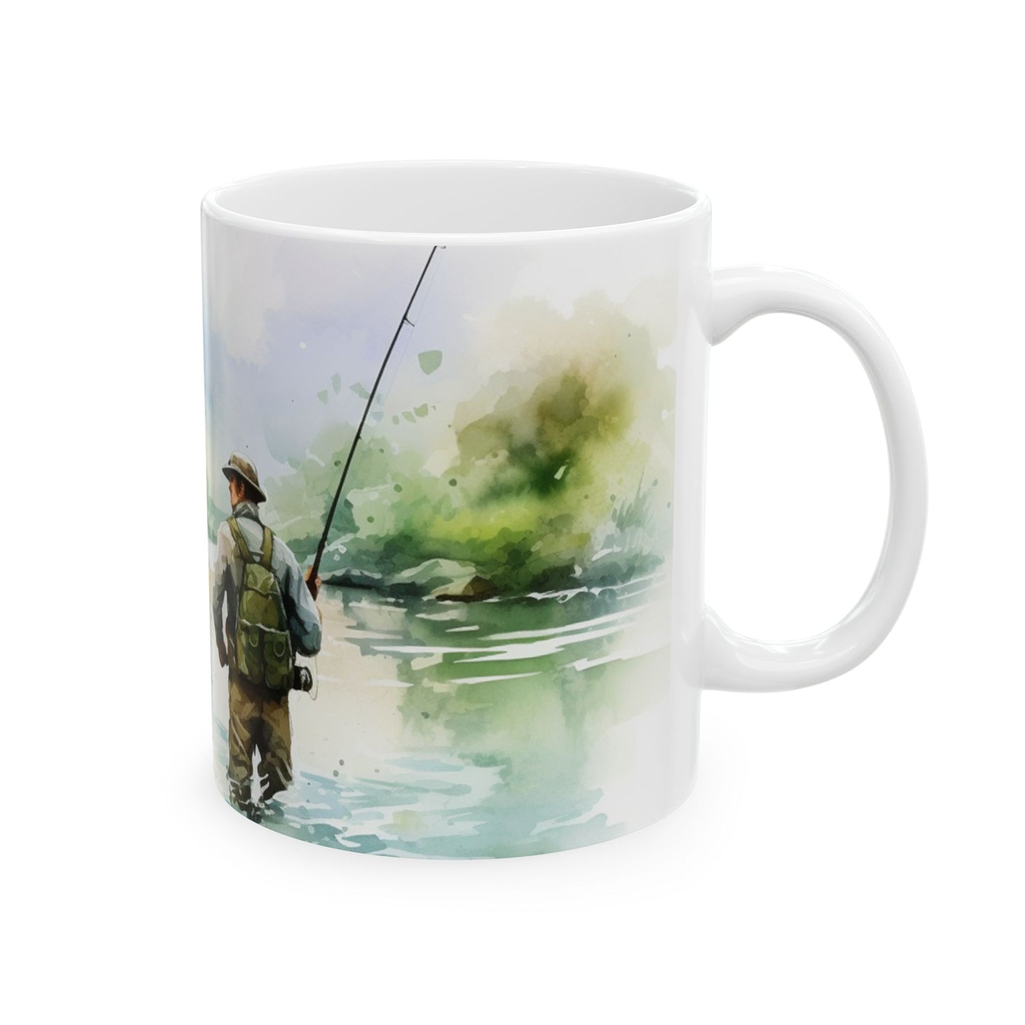 Fly Fishing Scenic Ceramic Mug — Angler River Landscape Coffee Cup (11oz, 15oz)