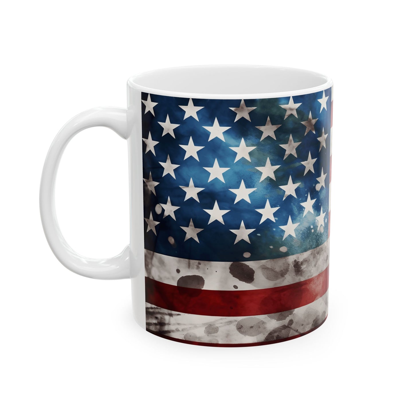 American Flag Ceramic Mug — Vintage Distressed USA Patriotic Coffee Cup (11oz, 15oz)