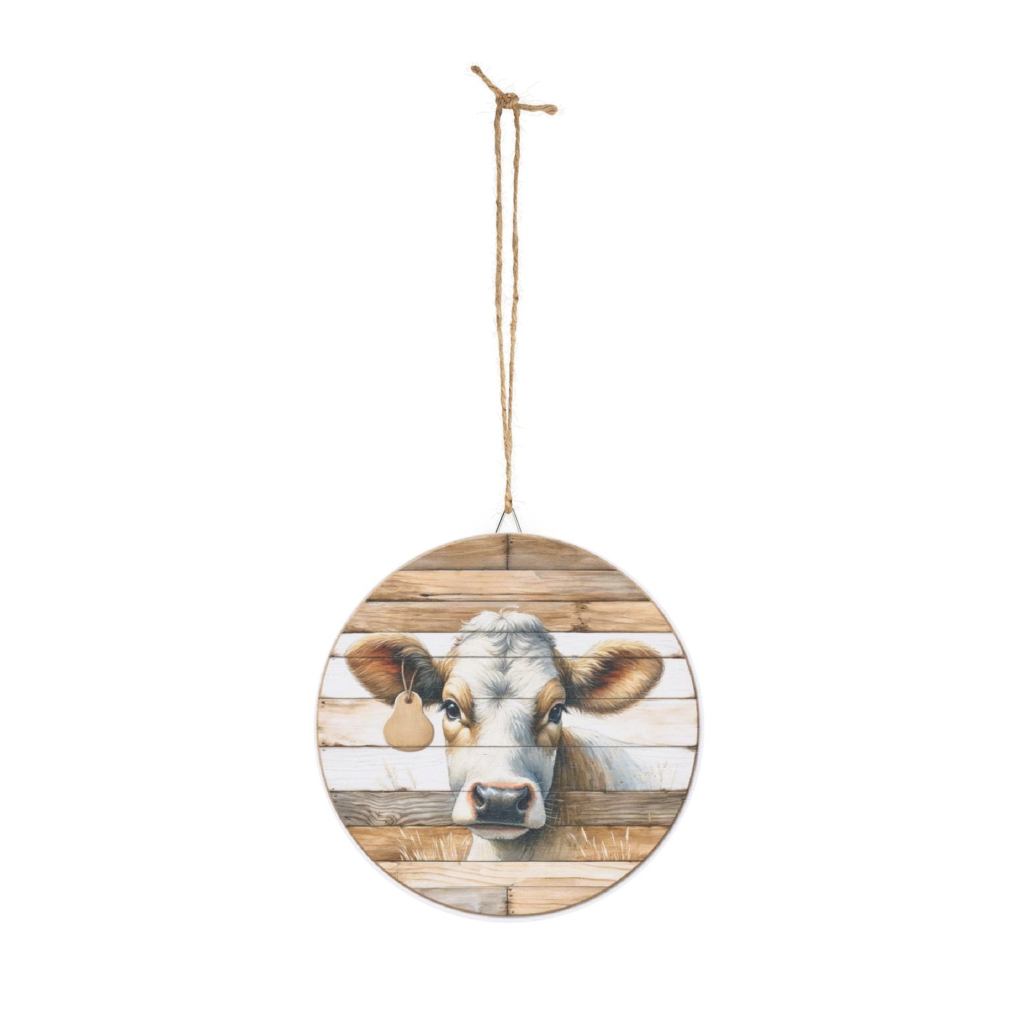Rustic Cow Round Wood Sign — Farmhouse Wall Decor