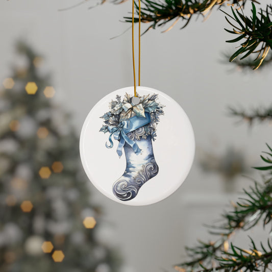 Blue Christmas Stocking Ceramic Ornaments