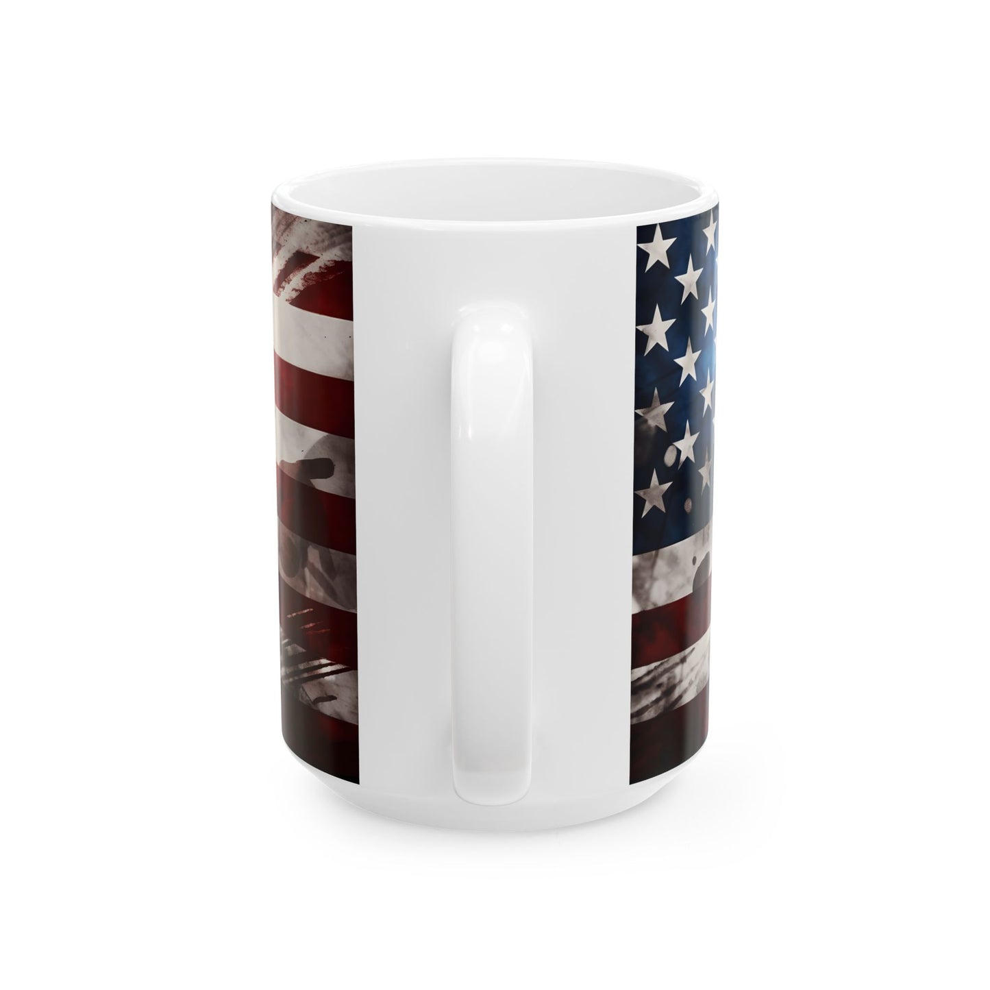 American Flag Ceramic Mug — Vintage Distressed USA Patriotic Coffee Cup (11oz, 15oz)