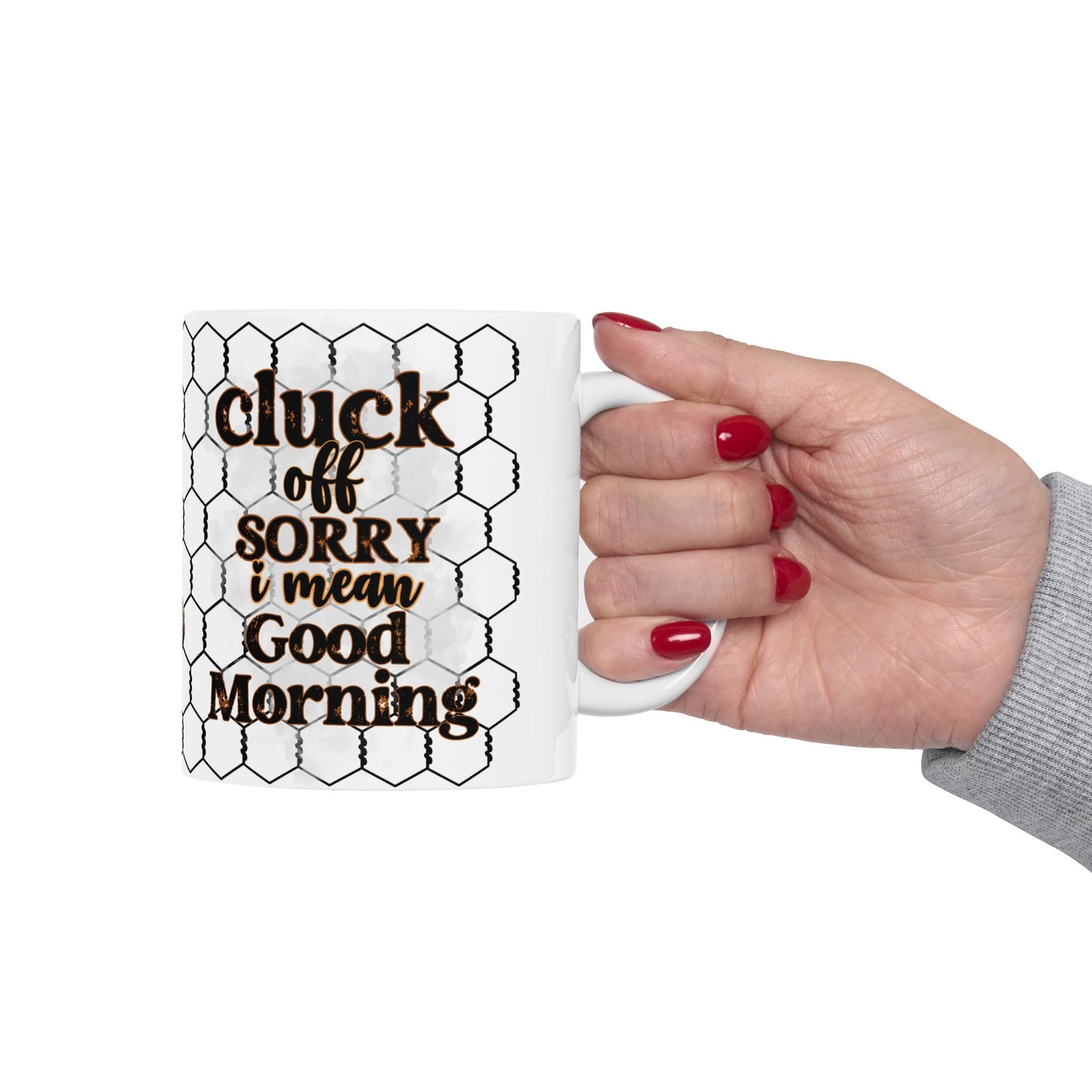 Rooster & Chicks Farmhouse Mug — "Cluck off, I'm on my coffee morning" Ceramic Coffee Cup (11oz, 15oz)