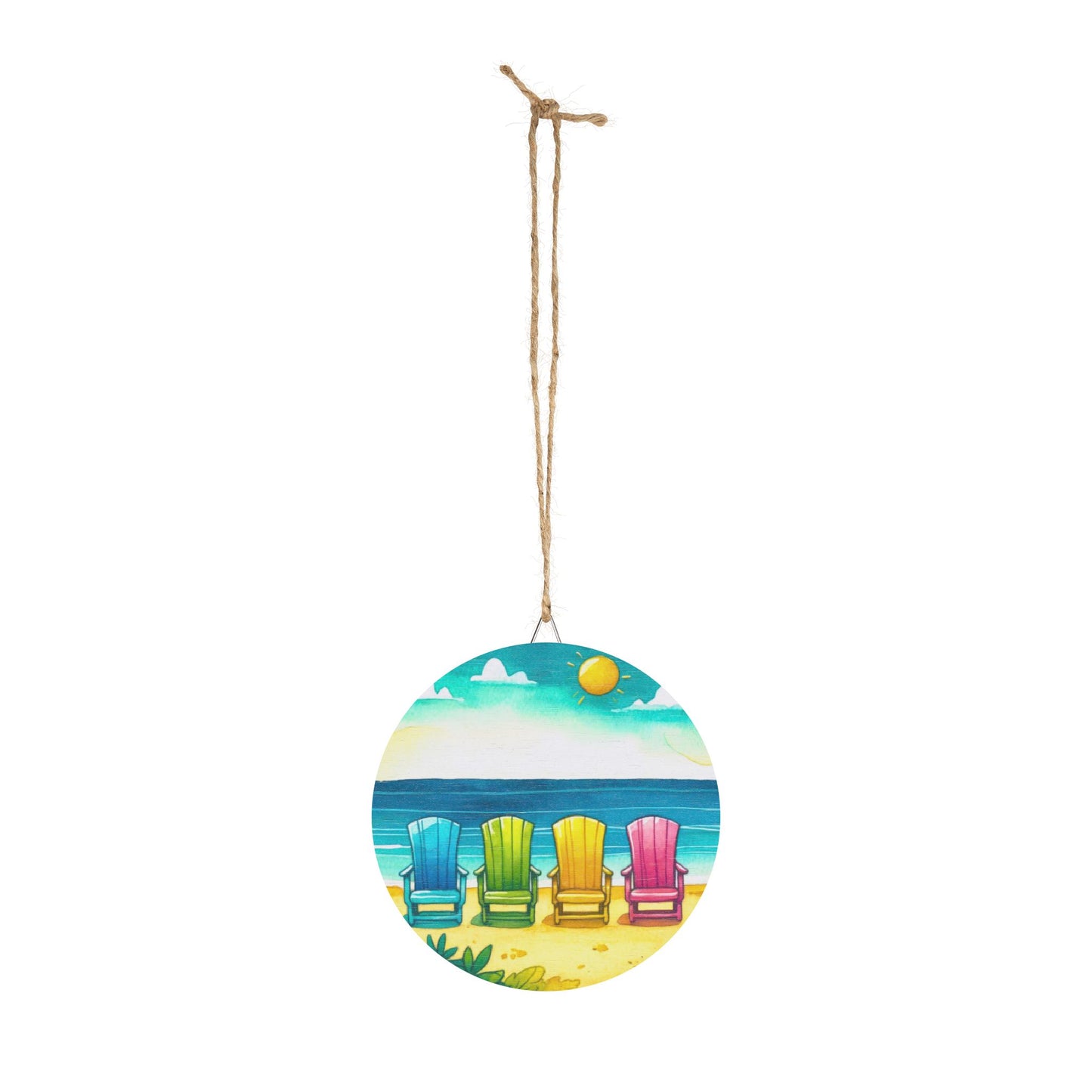 Beach Chairs Round Wood Sign - Colorful Coastal Wall Decor
