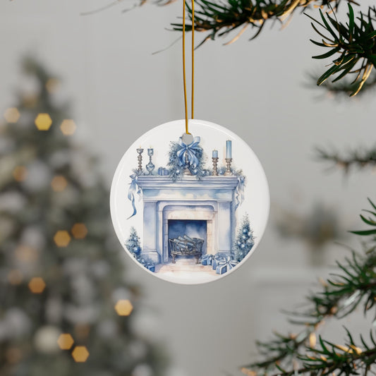 Blue Fireplace Ceramic Christmas Ornaments
