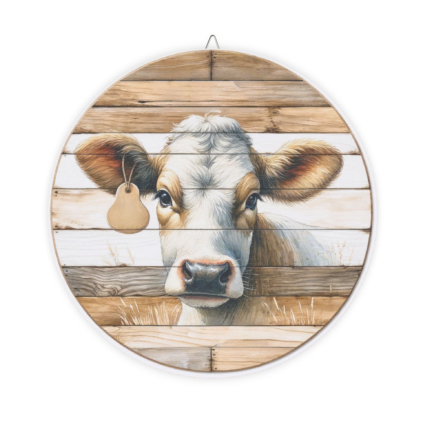 Rustic Cow Round Wood Sign — Farmhouse Wall Decor