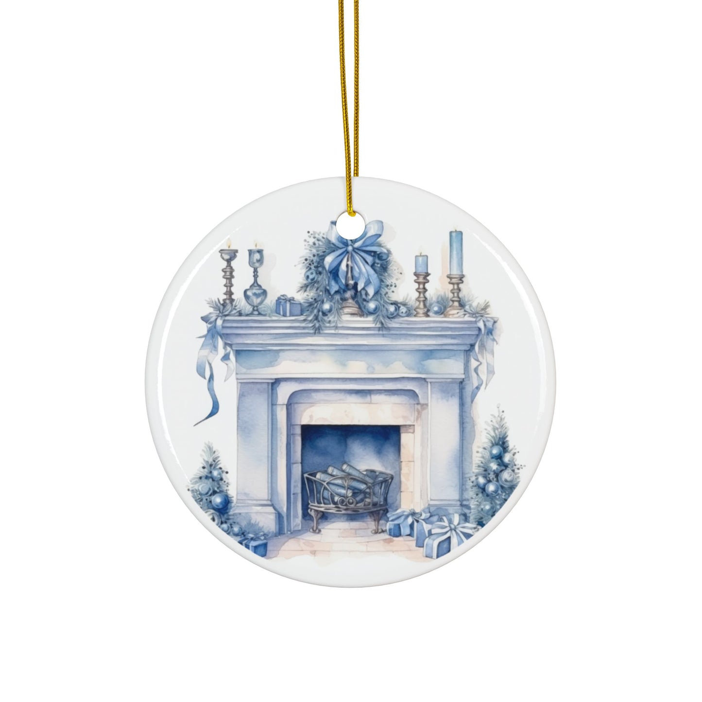 Blue Fireplace Ceramic Christmas Ornaments