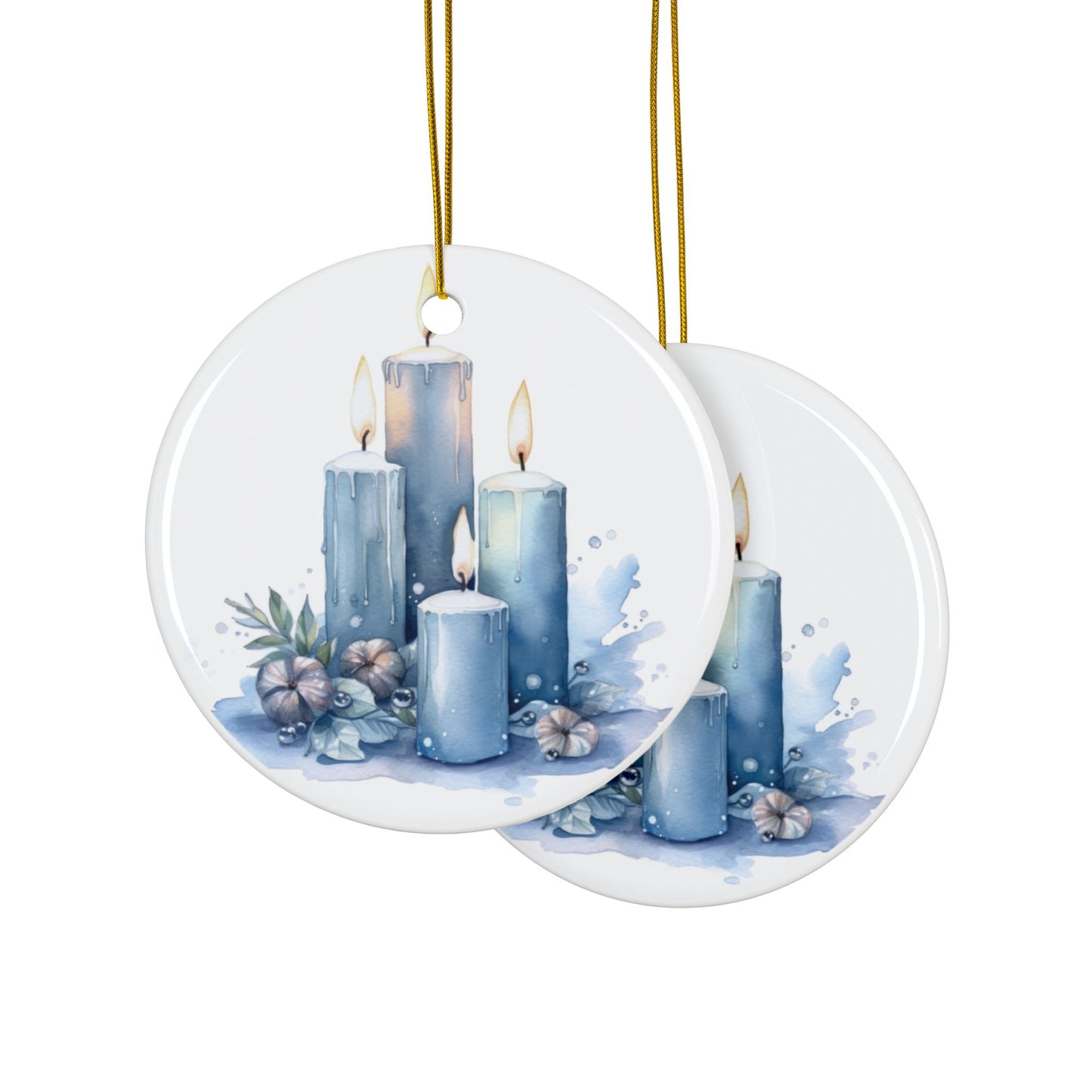 Blue Candle Ceramic Christmas Ornaments