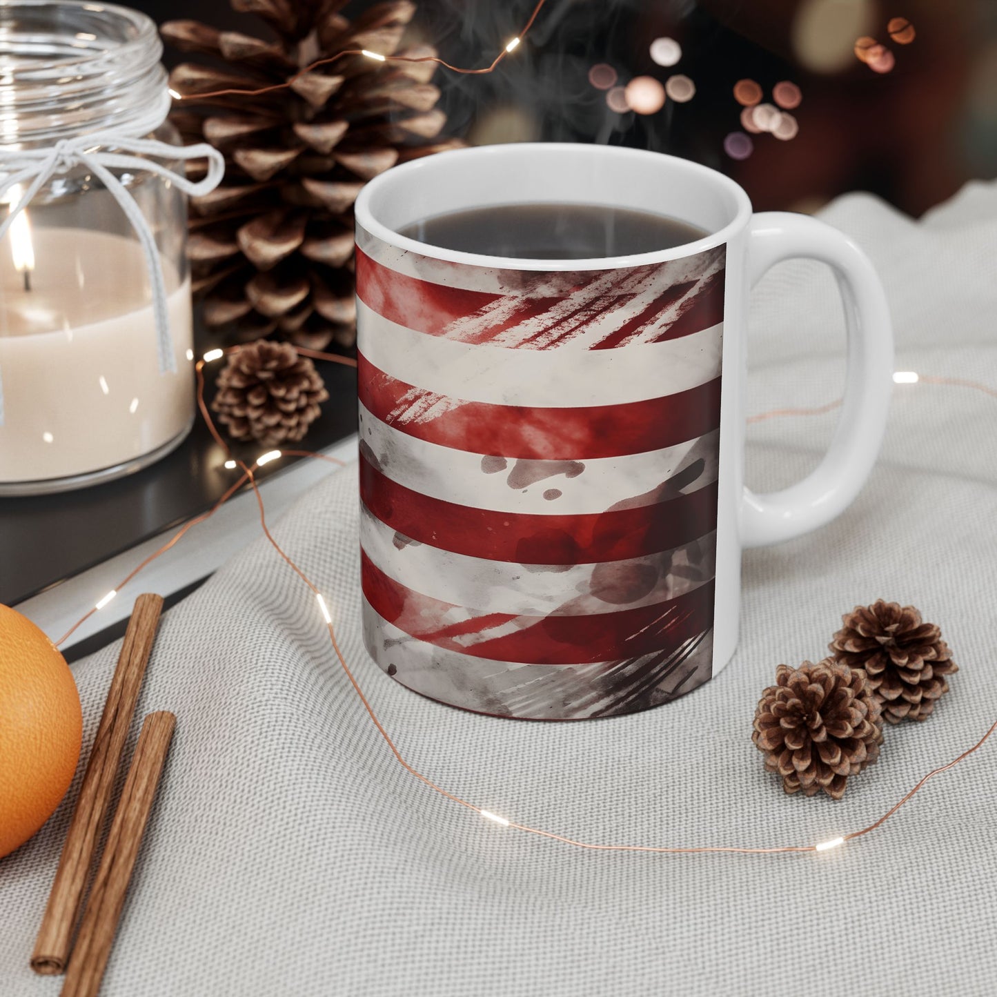 American Flag Ceramic Mug — Vintage Distressed USA Patriotic Coffee Cup (11oz, 15oz)