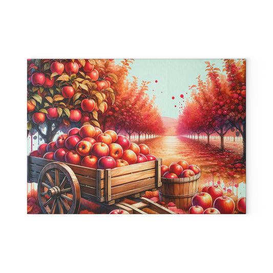 Autumn Apple Orchard Glass Cutting Board — Kitchen Decor