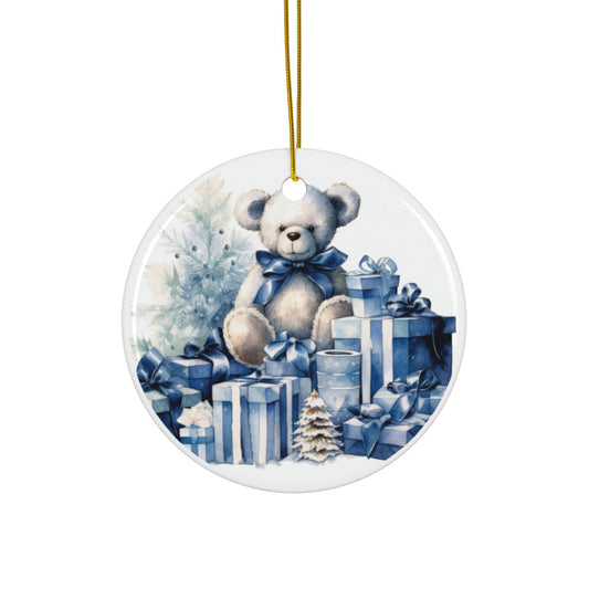 Blue Teddy Bear Ceramic Christmas Ornaments