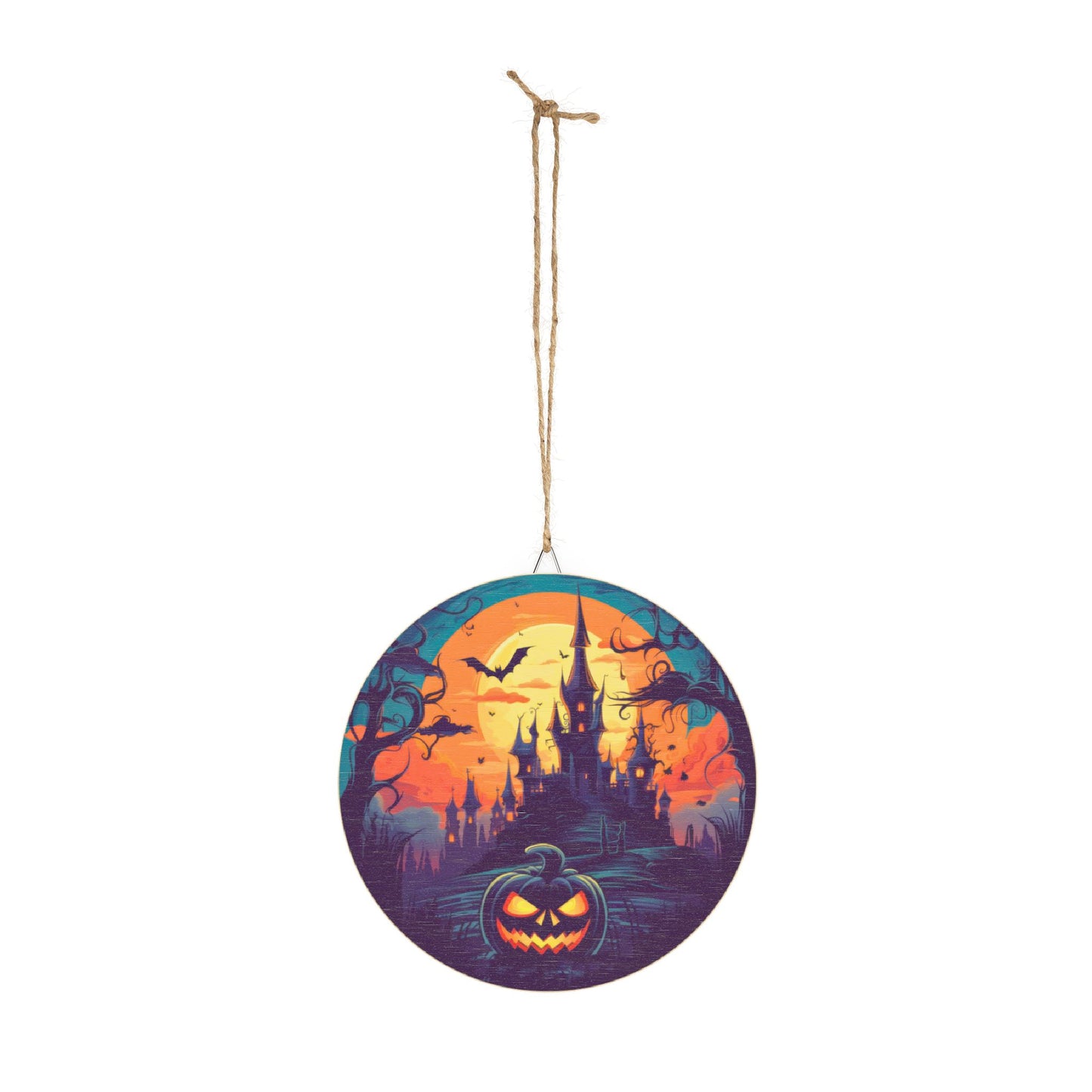 Halloween Haunted Castle Wood Sign — Spooky Pumpkin Wall Decor