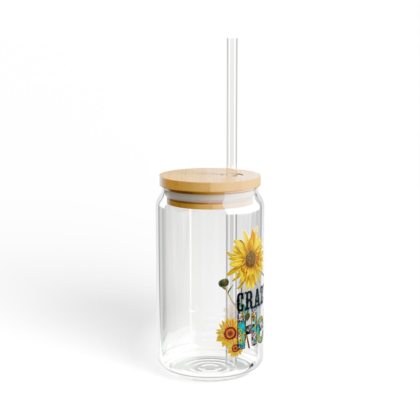 "Crazy Healer" Sunflower Cow 16oz Reusable Tumbler Sipper Glass