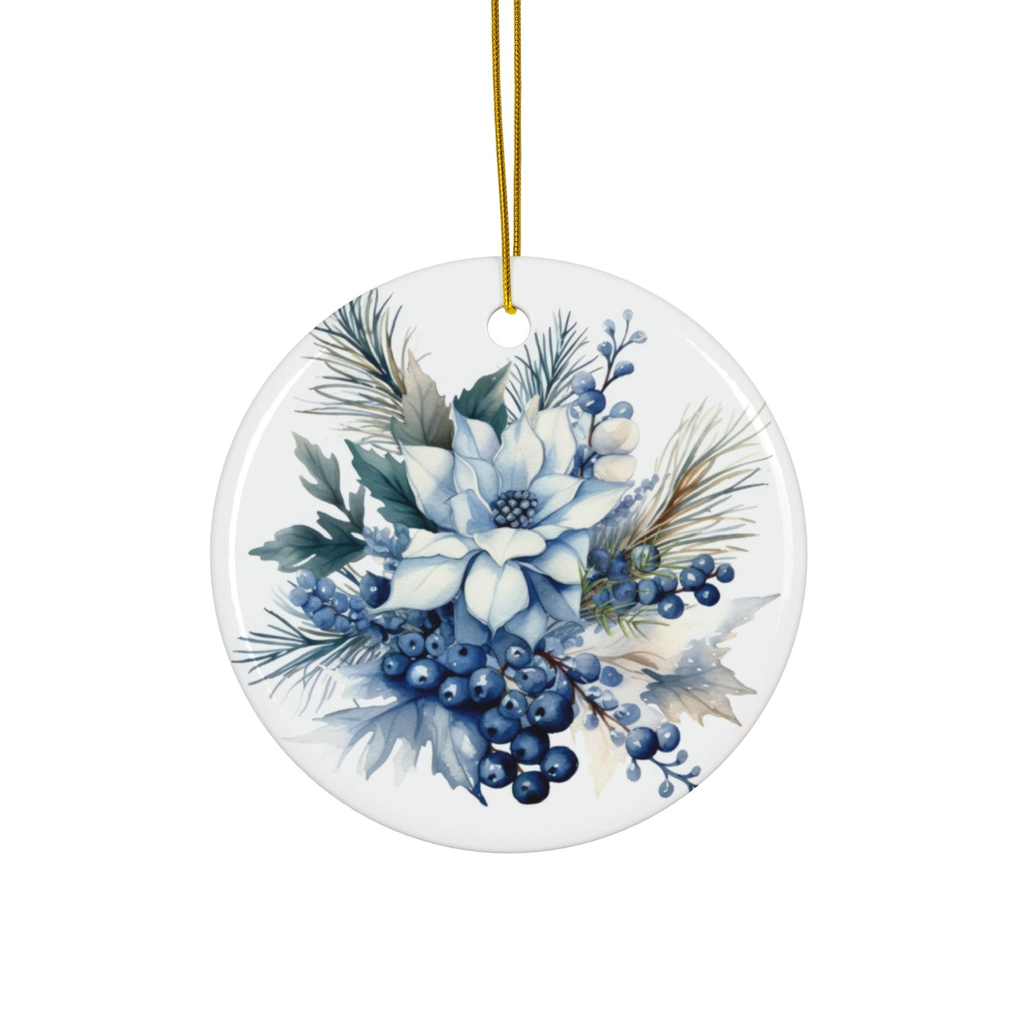 Blue Poinsettia, Ceramic Christmas Ornaments - 2-Sided Floral Design