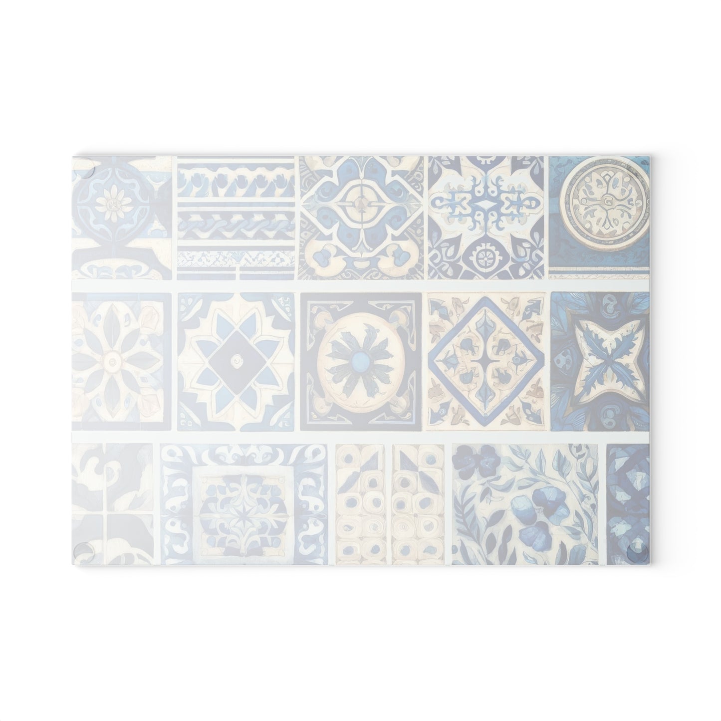 Blue Tile Pattern Glass Cutting Board — Mediterranean Mosaic Kitchen Board