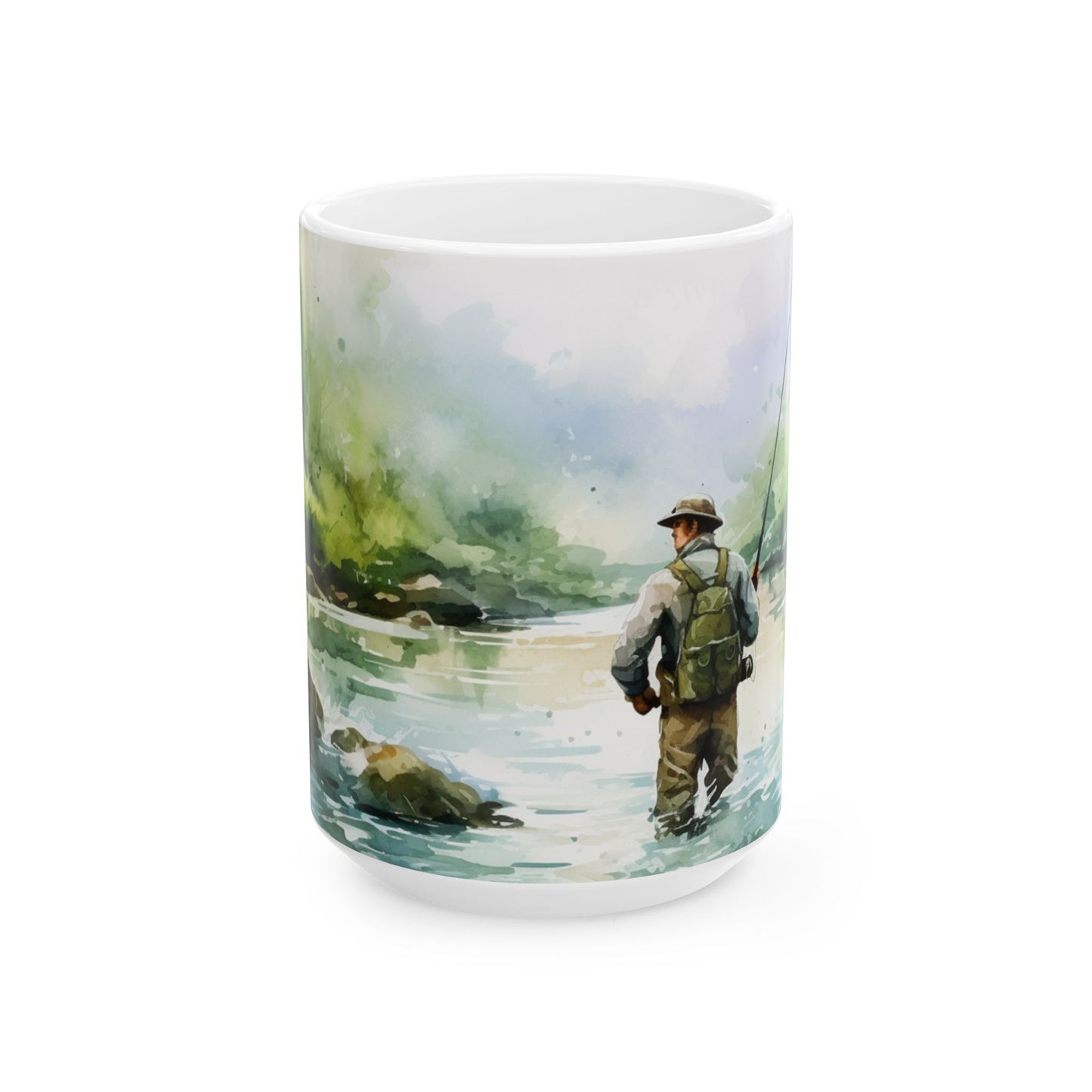 Fly Fishing Scenic Ceramic Mug — Angler River Landscape Coffee Cup (11oz, 15oz)