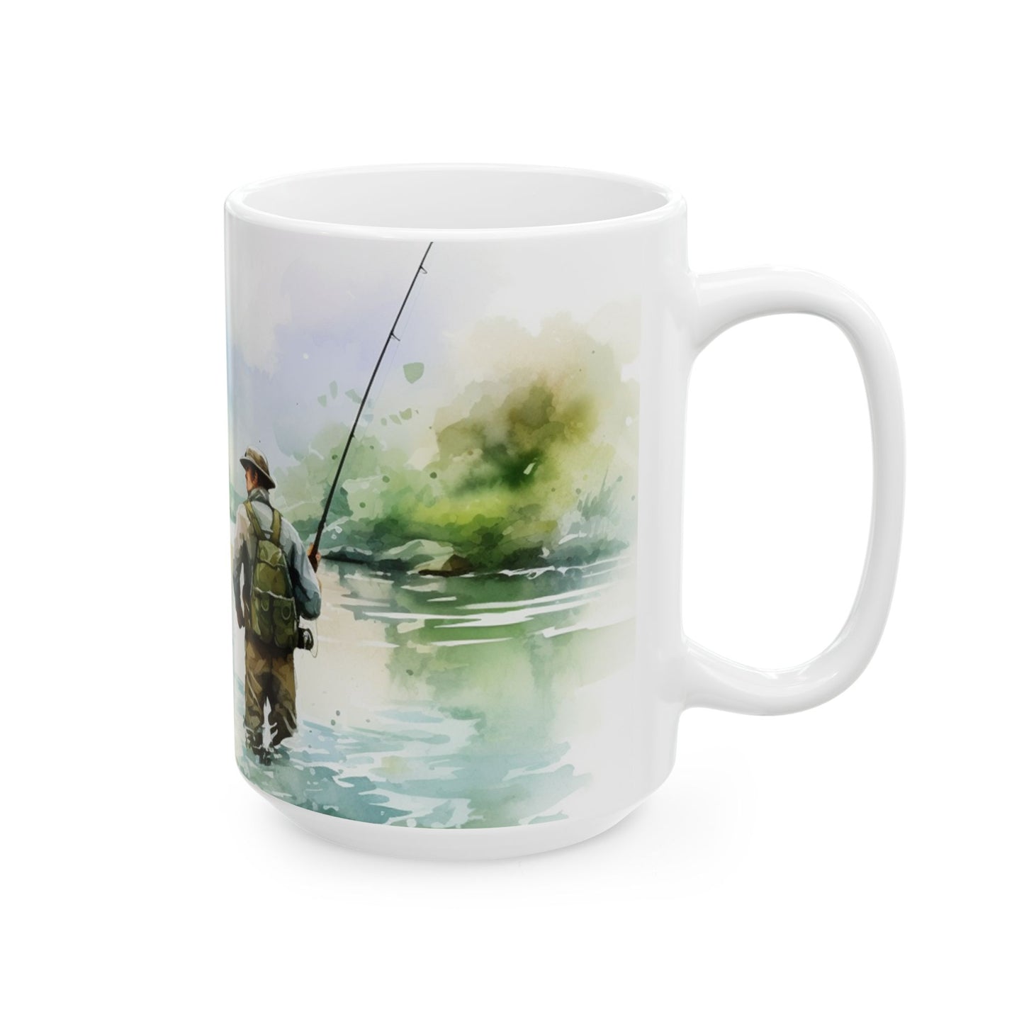 Fly Fishing Scenic Ceramic Mug — Angler River Landscape Coffee Cup (11oz, 15oz)