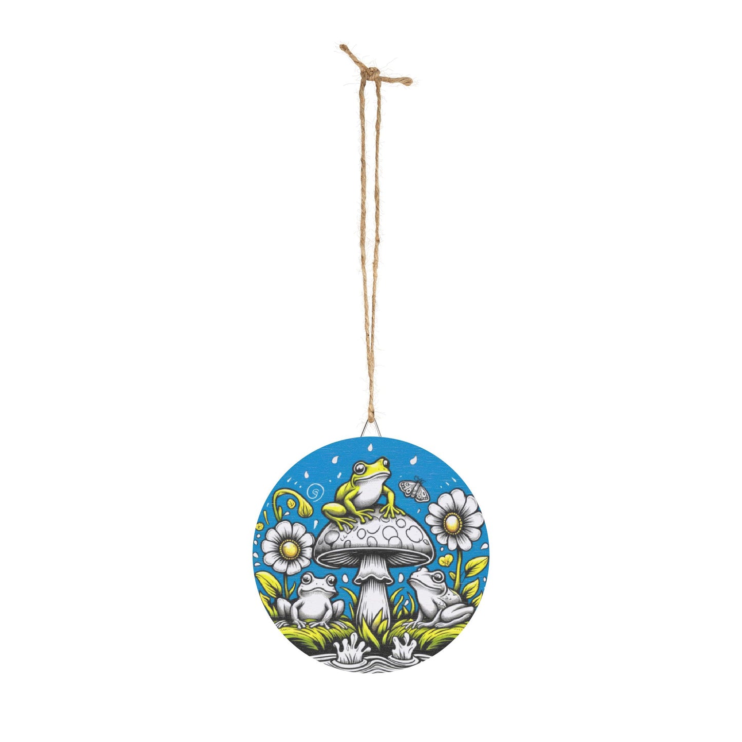 Frog Mushroom Round Wood Sign — Whimsical Garden Wall Art