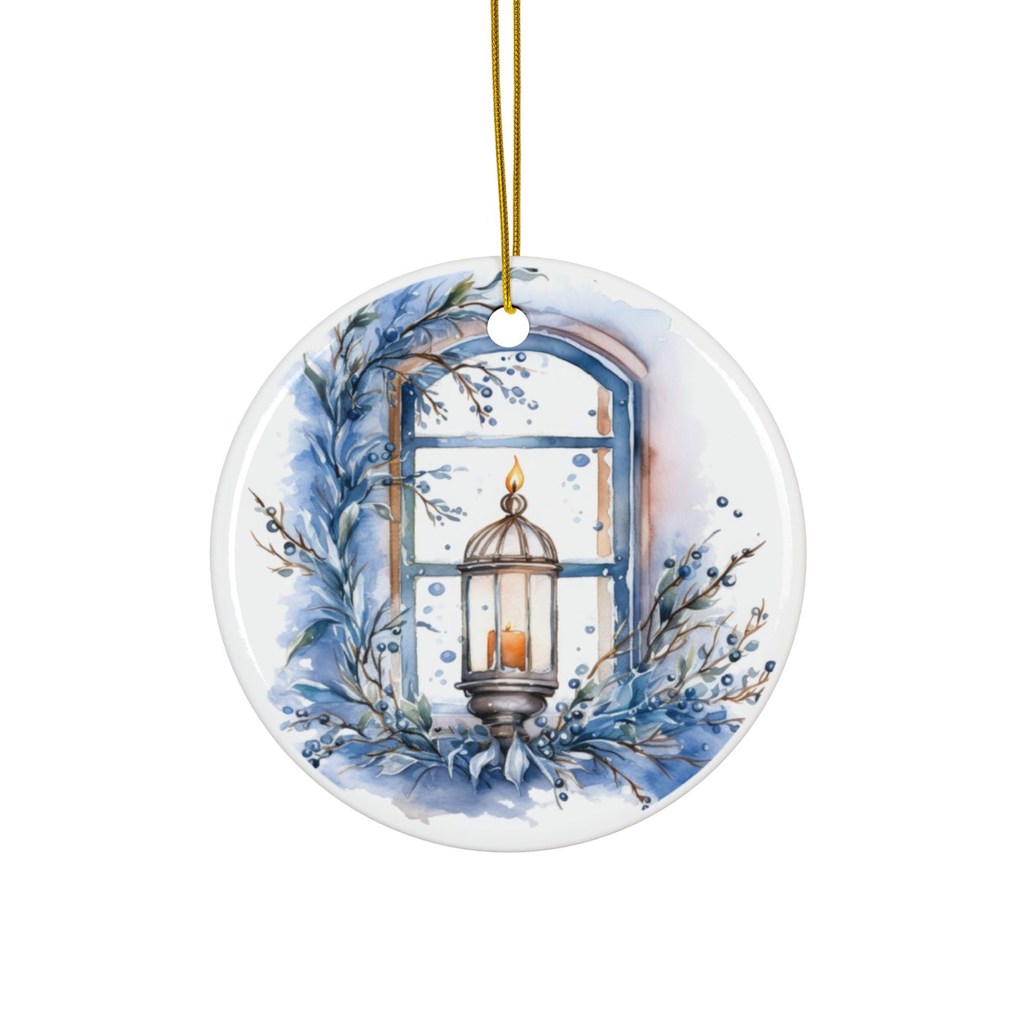 Blue Window Ceramic Christmas Ornaments