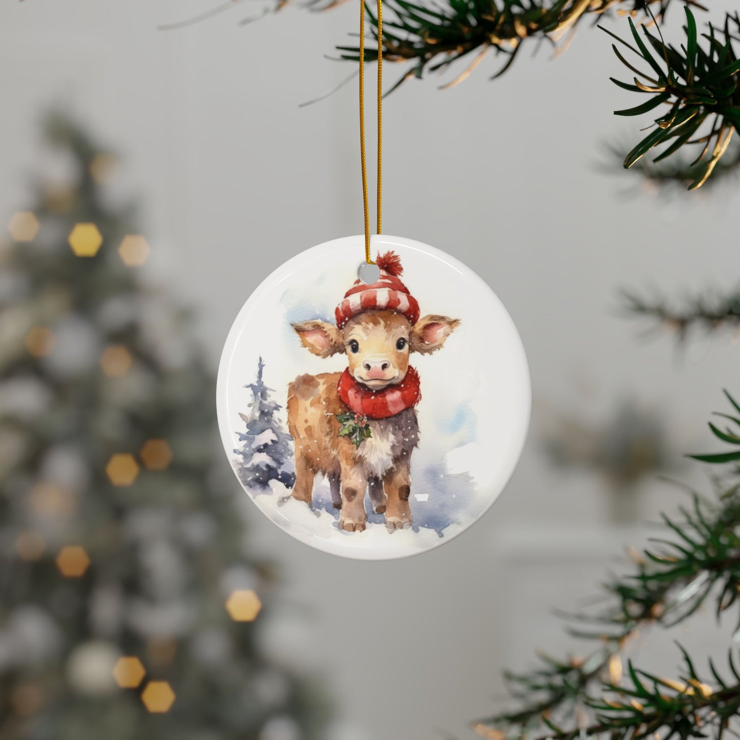 Baby Cow Ceramic Ornaments - 2-Sided Holiday Decor