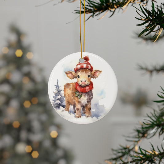 Baby Cow Ceramic Ornaments - 2-Sided Holiday Decor