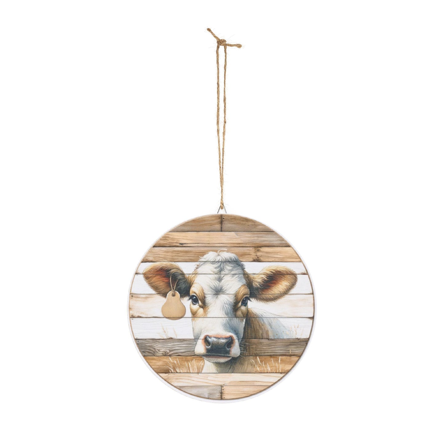 Rustic Cow Round Wood Sign — Farmhouse Wall Decor