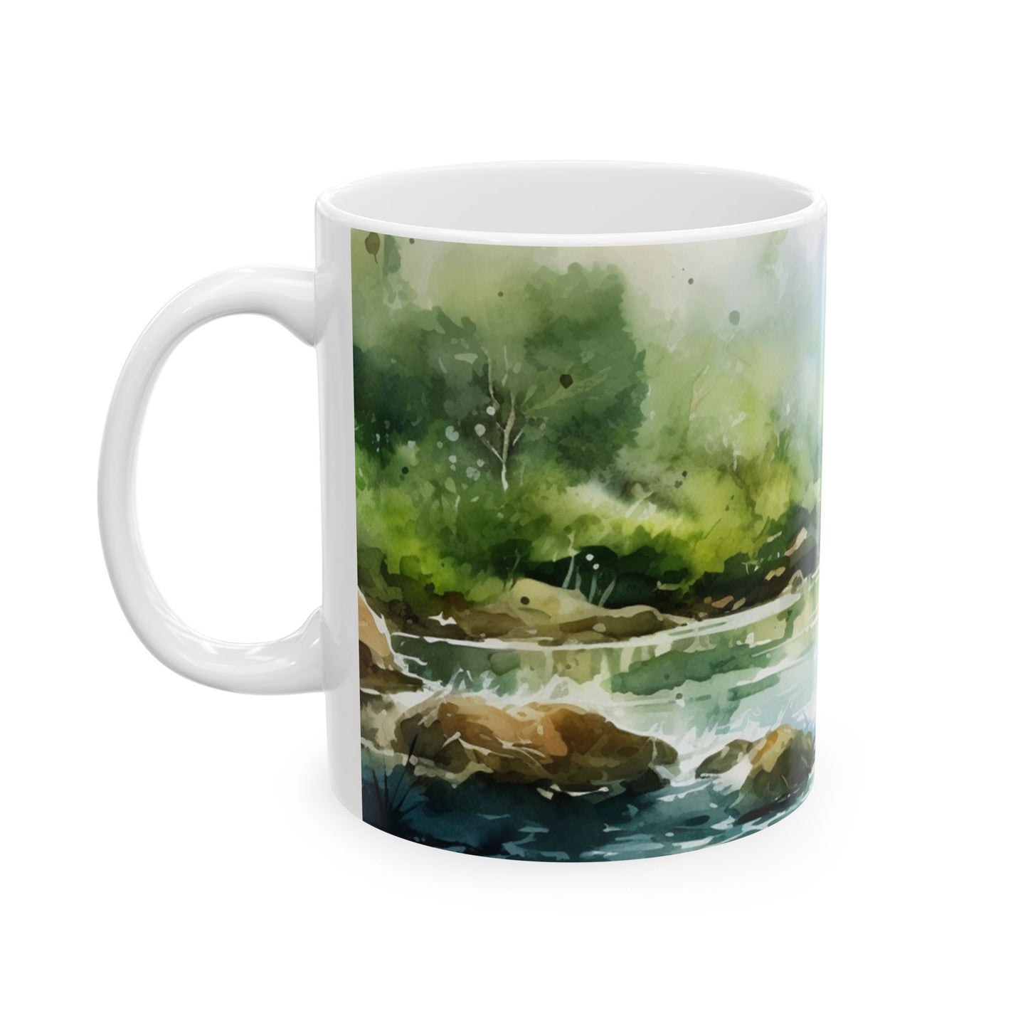 Fly Fishing Scenic Ceramic Mug — Angler River Landscape Coffee Cup (11oz, 15oz)