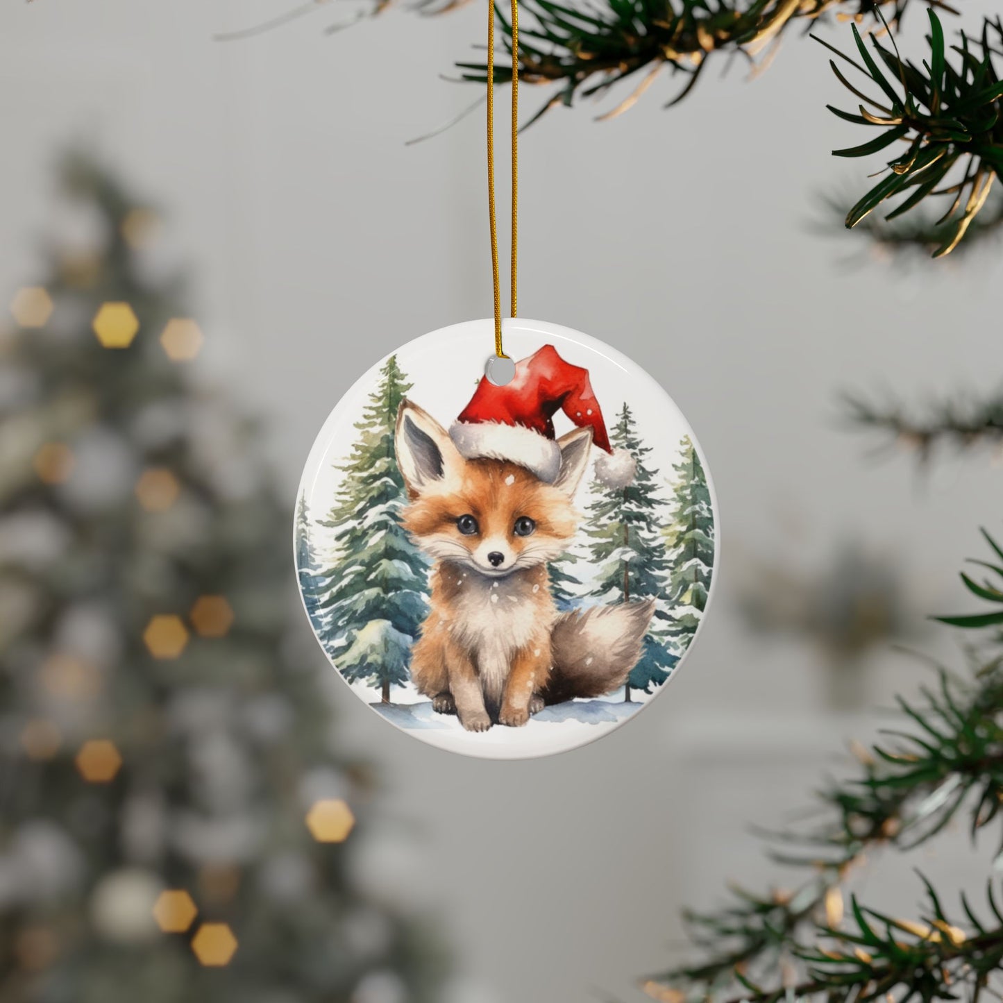 Baby Fox Ceramic Ornaments - 2-Sided Print for Holiday Cheer