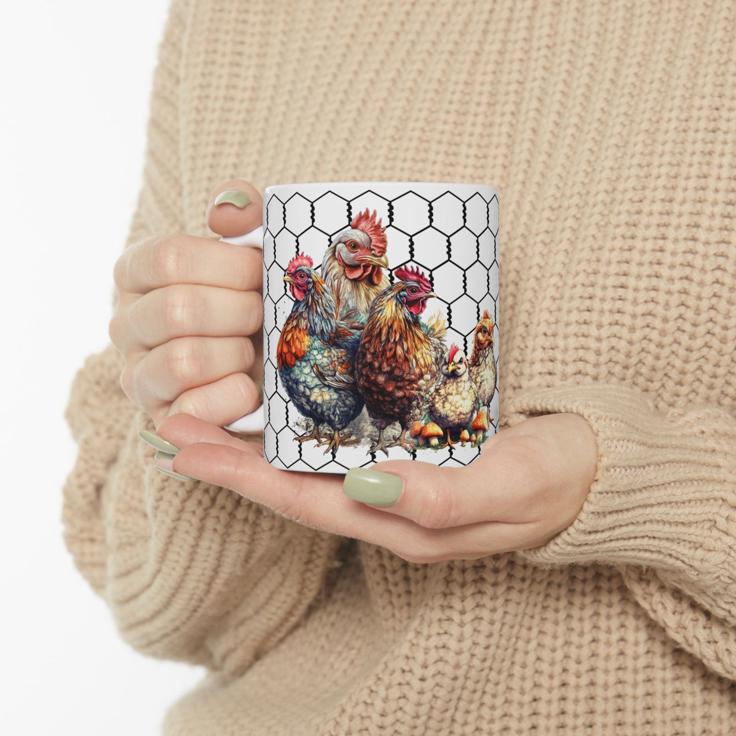 Rooster & Chicks Farmhouse Mug — "Cluck off, I'm on my coffee morning" Ceramic Coffee Cup (11oz, 15oz)
