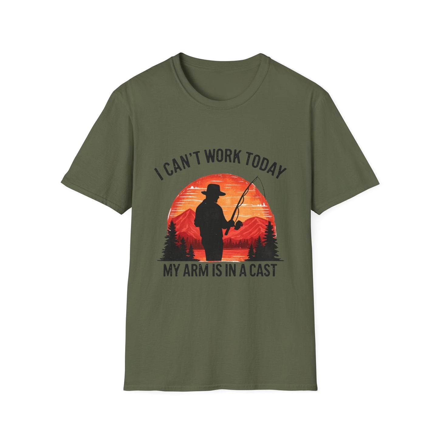 Fishing T-Shirt — "I Can't Work Today, My Arm Is in a Cast" Vintage Sunset Gift