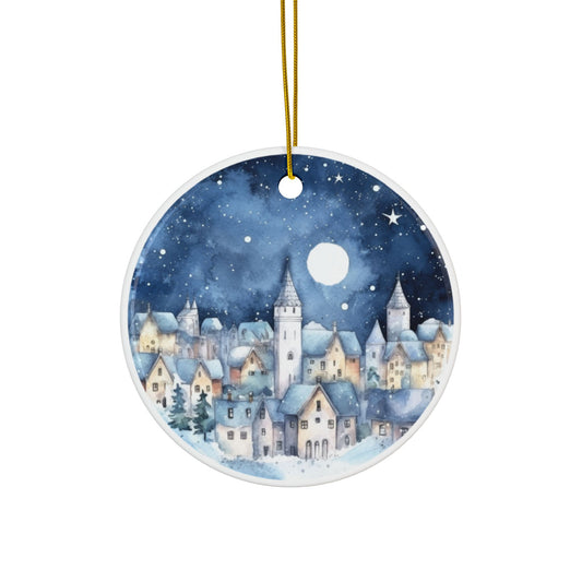Blue Village Ceramic Ornaments - 2-Sided Print for Holiday Decor