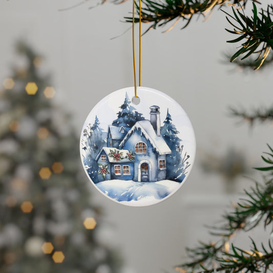 Blue Cottage Ceramic Christmas Ornaments