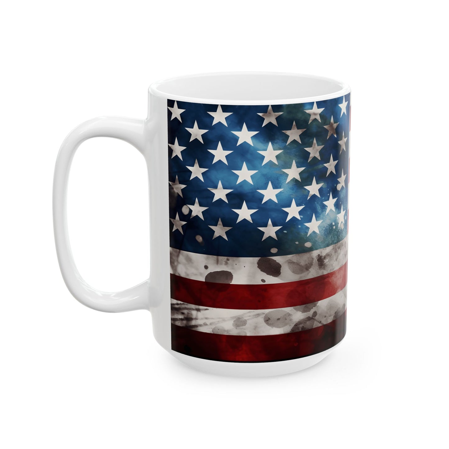 American Flag Ceramic Mug — Vintage Distressed USA Patriotic Coffee Cup (11oz, 15oz)