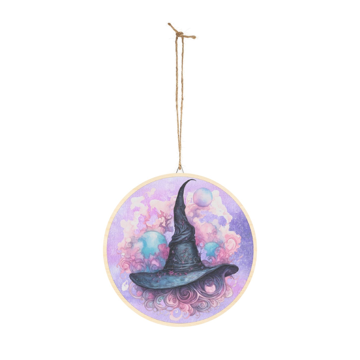Witch Hat Wood Sign — Mystical Pastel Round Wall Decor