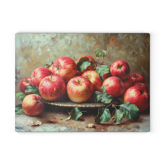Rustic Apple Still Life Glass Cutting Board — Rustic Apple Still Life Decorative Chopping Board