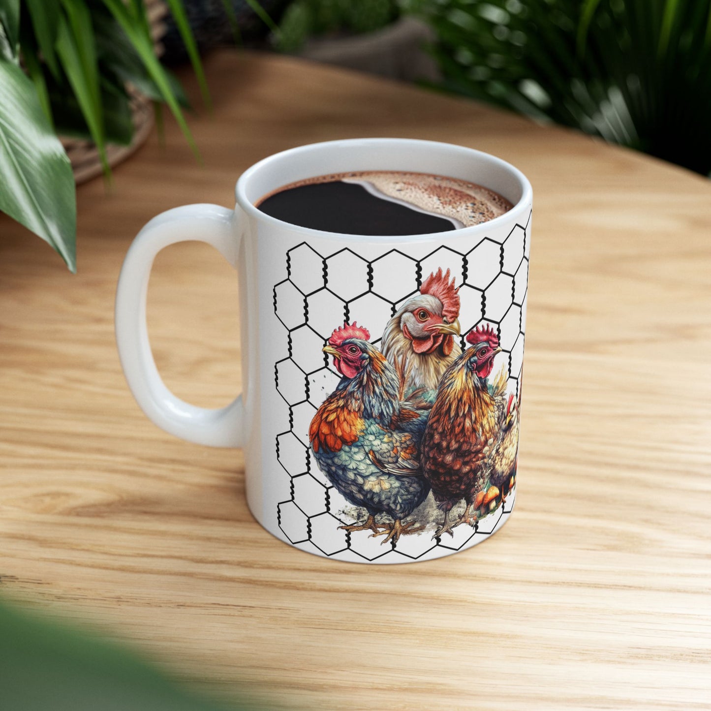 Rooster & Chicks Farmhouse Mug — "Cluck off, I'm on my coffee morning" Ceramic Coffee Cup (11oz, 15oz)