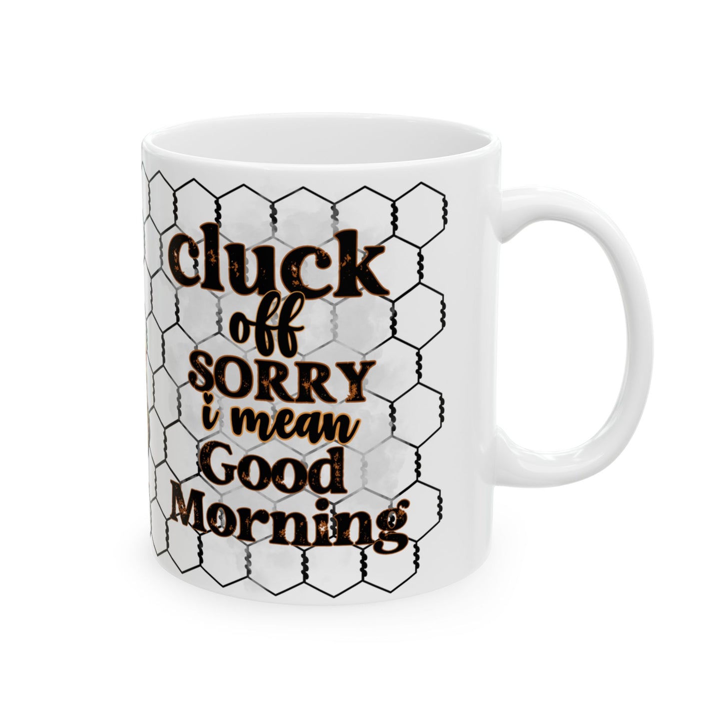 Rooster & Chicks Farmhouse Mug — "Cluck off, I'm on my coffee morning" Ceramic Coffee Cup (11oz, 15oz)