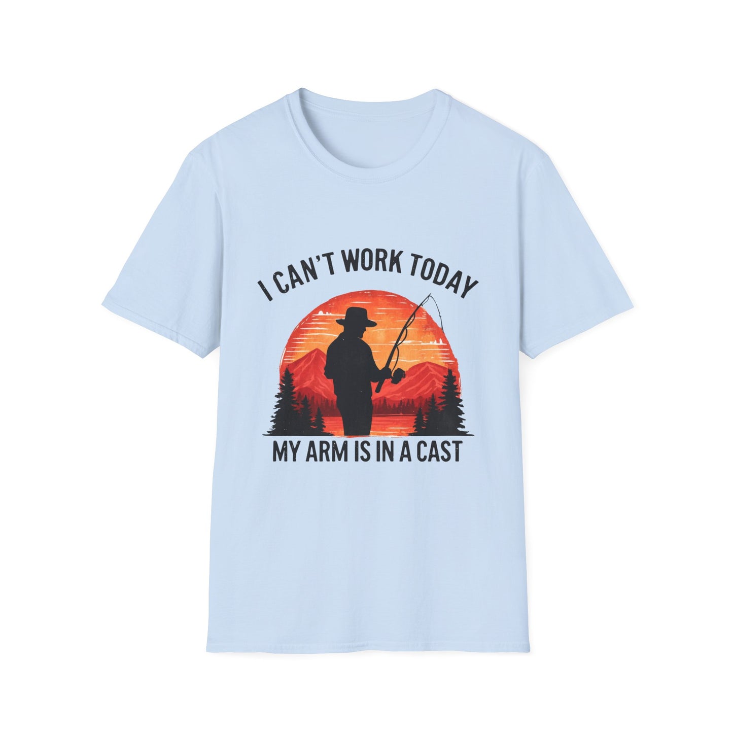 Fishing T-Shirt — "I Can't Work Today, My Arm Is in a Cast" Vintage Sunset Gift