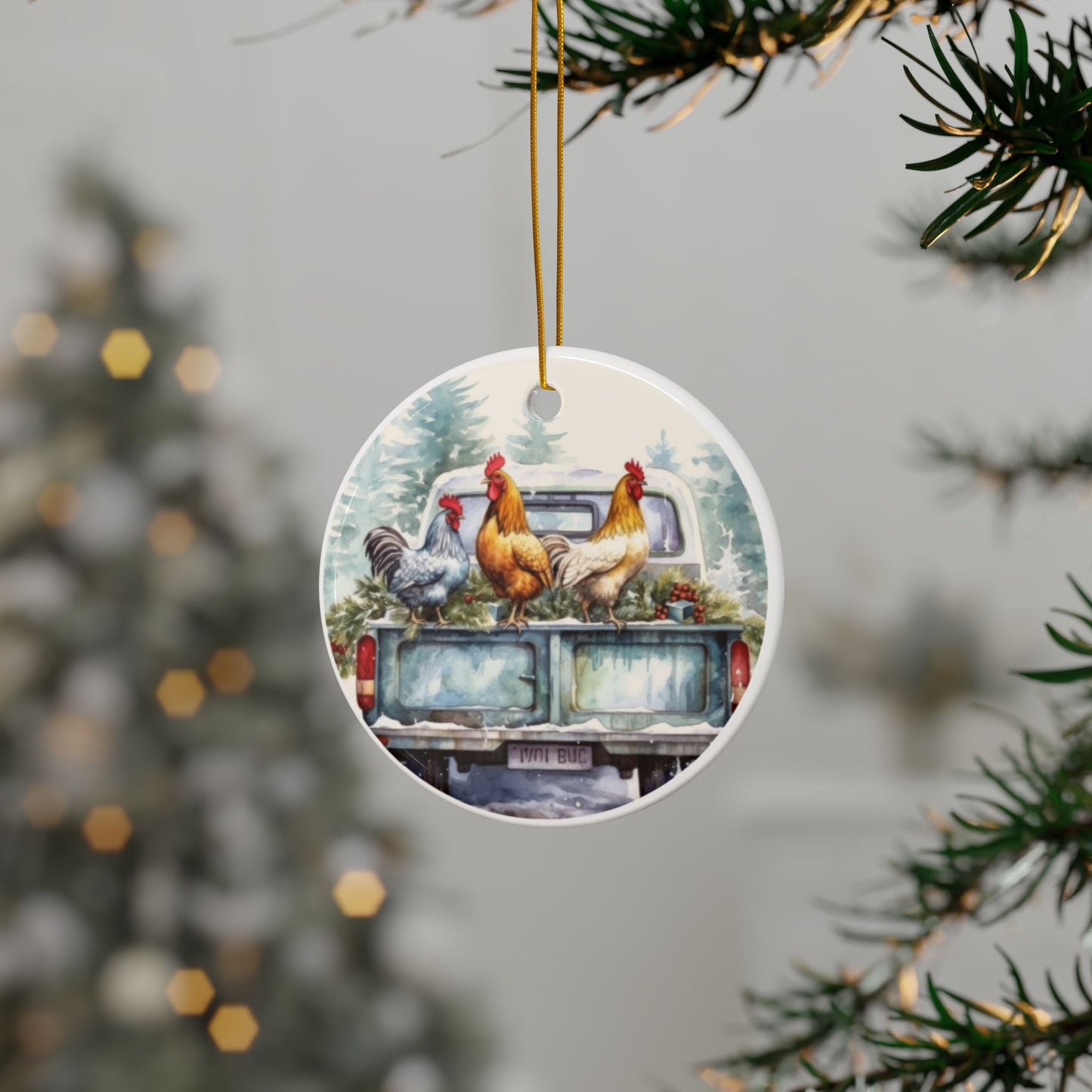 Country Chickens Ceramic Ornaments