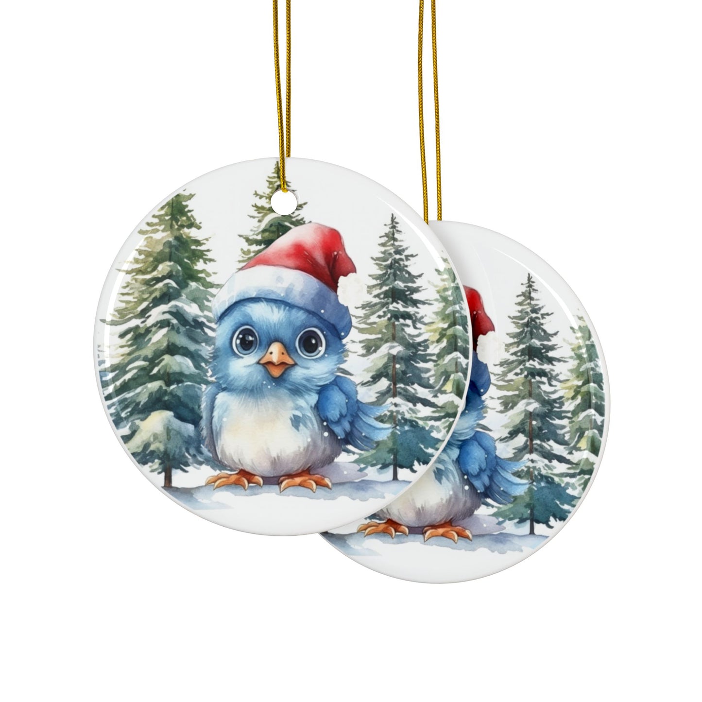 Baby Blue Bird Ceramic Ornaments - 2-Sided Print