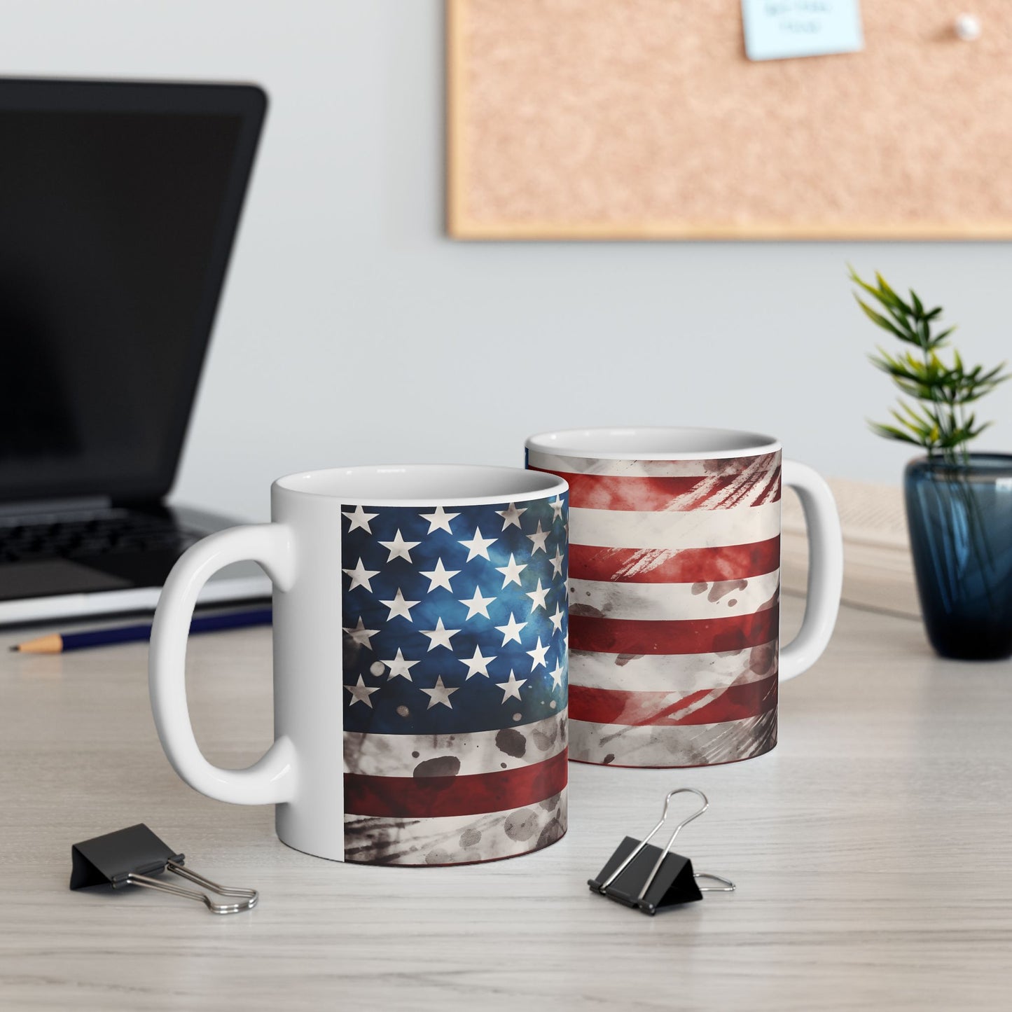American Flag Ceramic Mug — Vintage Distressed USA Patriotic Coffee Cup (11oz, 15oz)