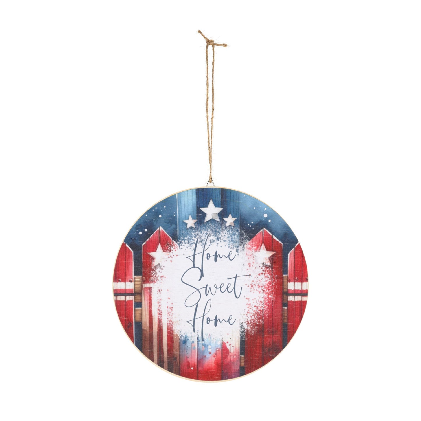 Patriotic “Home Sweet Home” Round Wood Sign — Americana Porch & Wall Decor