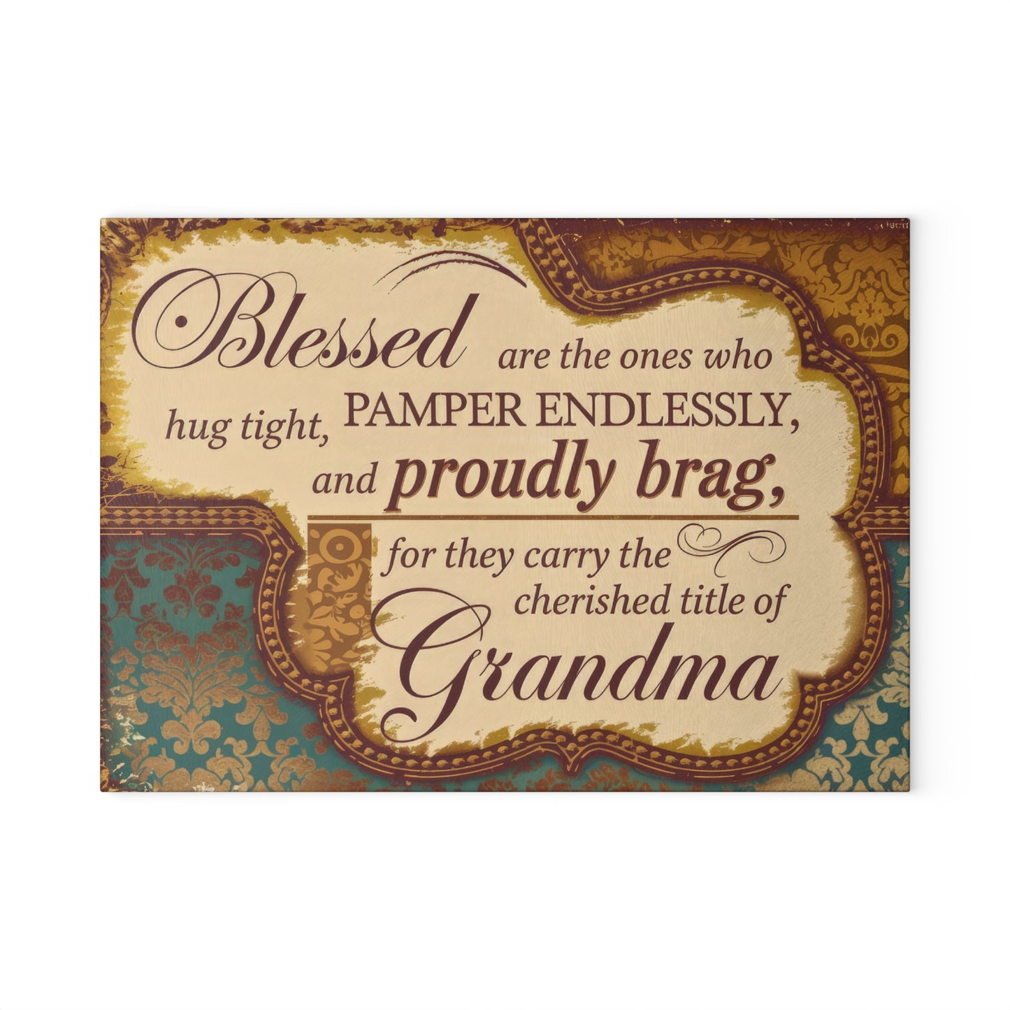 Grandma Decorative Glass Cutting Board – "Blessed...cherished title of Grandma" Kitchen Gift