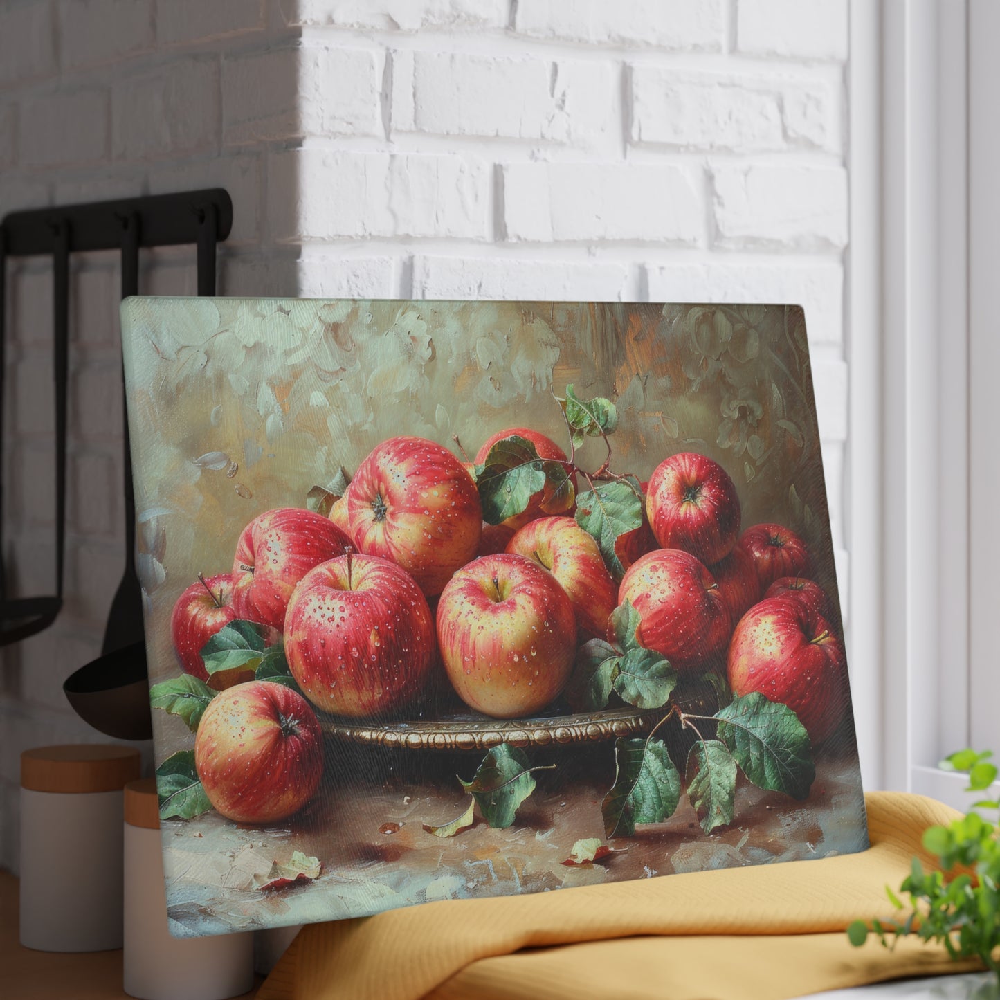 Rustic Apple Still Life Glass Cutting Board — Rustic Apple Still Life Decorative Chopping Board