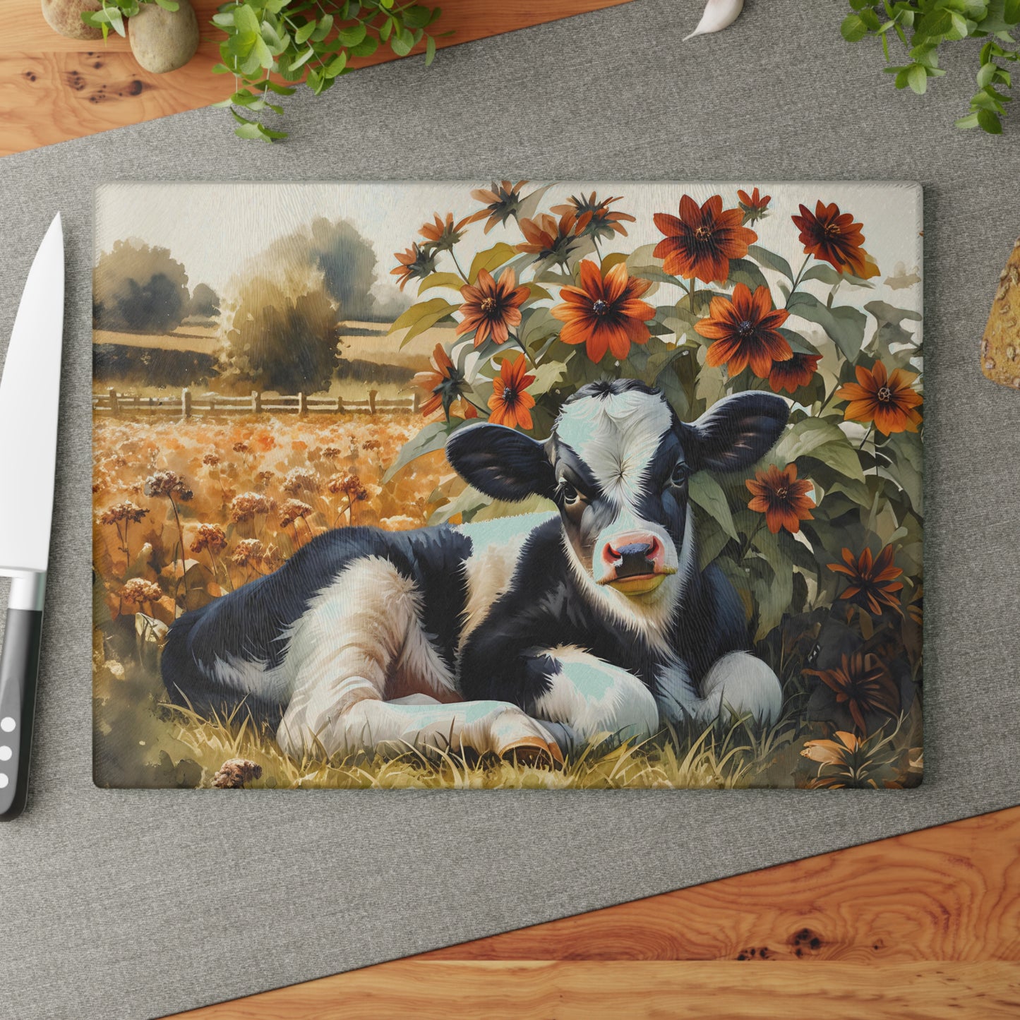 Rustic Calf Farmhouse Glass Cutting Board — Kitchen Decor
