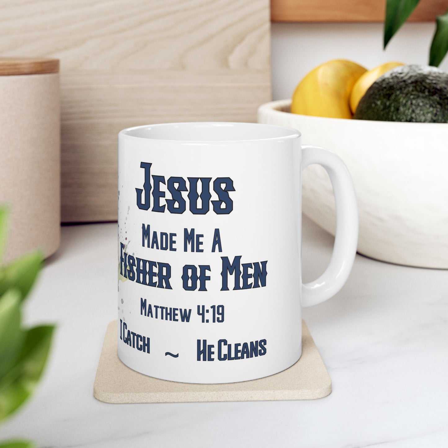 Jesus Made Me A Fisher Of Men Mug — Rainbow Trout Christian Faith Coffee Cup