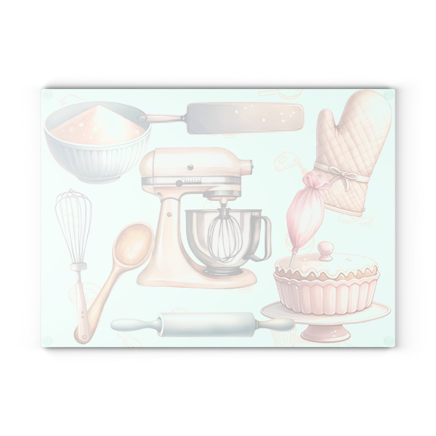 Pastel Baking Kitchen Glass Cutting Board — Mixer & Bakeware Design