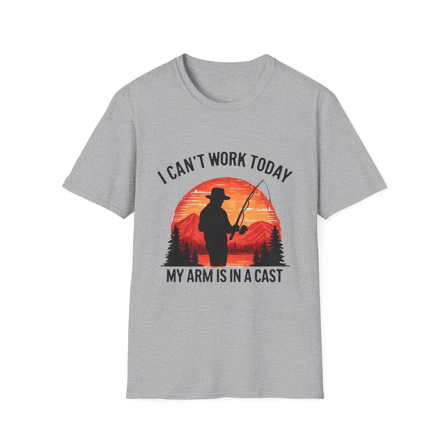 Fishing T-Shirt — "I Can't Work Today, My Arm Is in a Cast" Vintage Sunset Gift