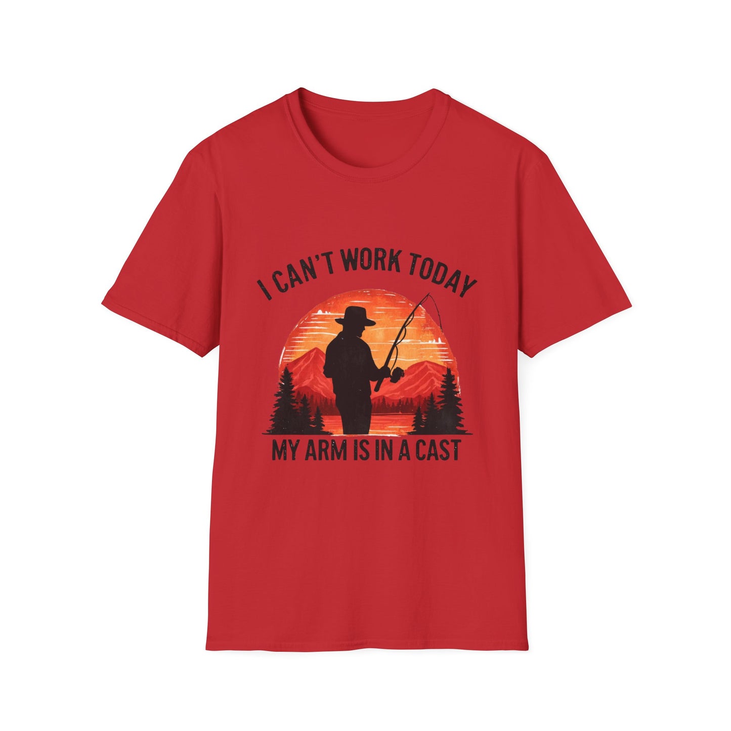Fishing T-Shirt — "I Can't Work Today, My Arm Is in a Cast" Vintage Sunset Gift