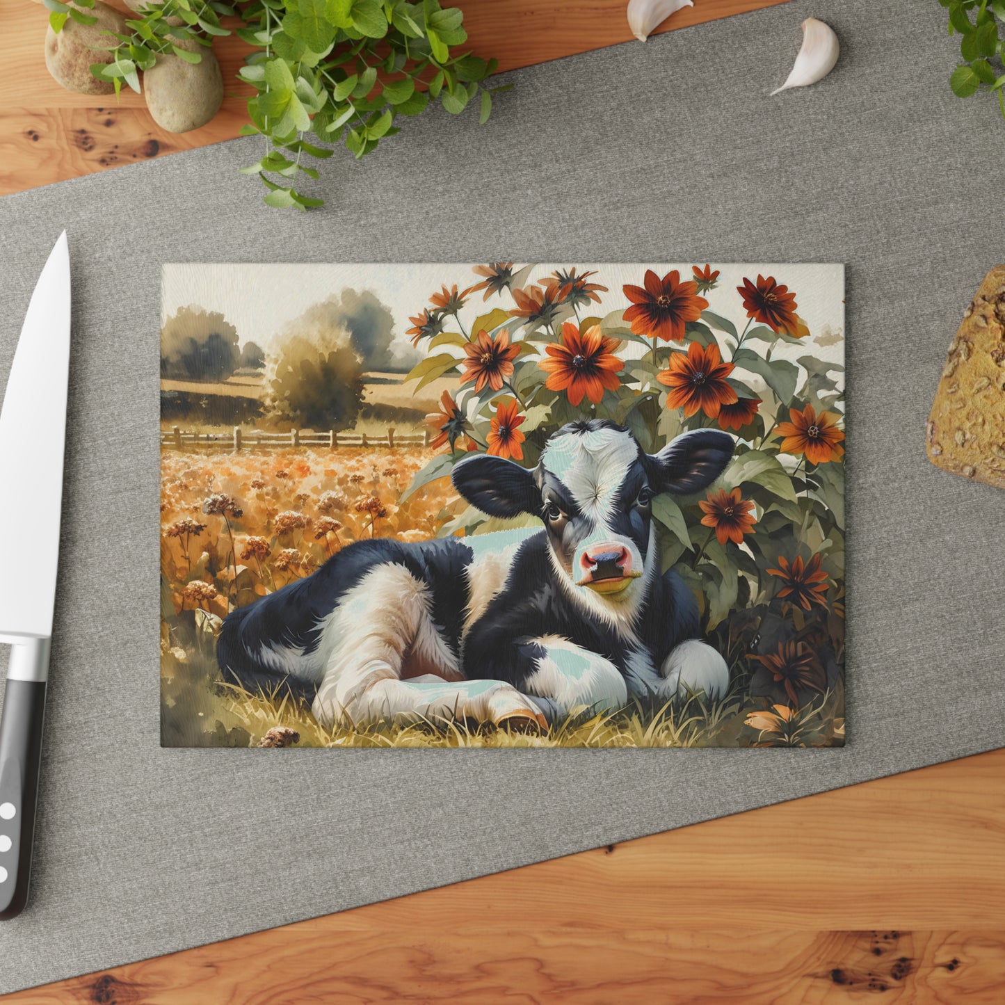 Rustic Calf Farmhouse Glass Cutting Board — Kitchen Decor